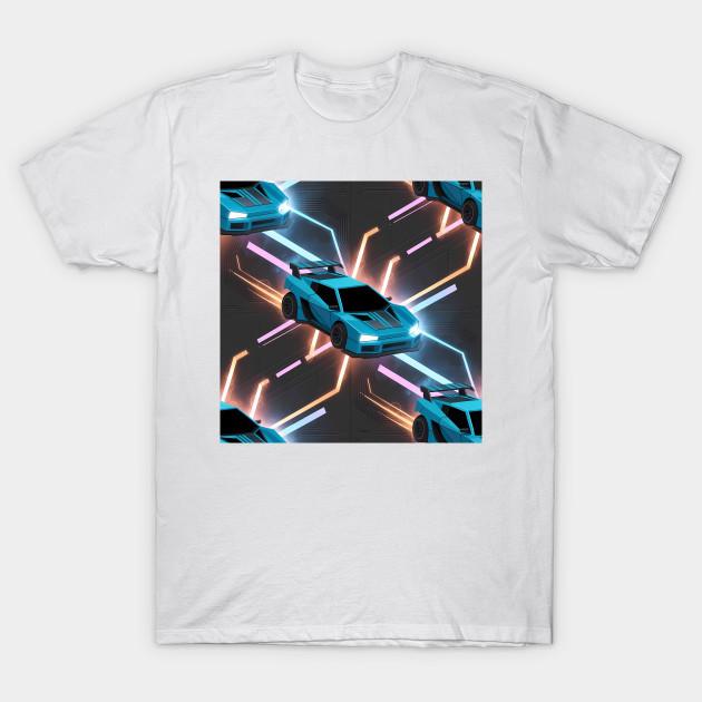 Asian Size Men Print T-shirt Rocket League Inspired Neon Car Pattern – Futuristic Gamer Design No-Cut Heat Transfer Print Cotton Tshirt