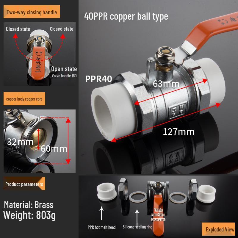 4-Point Double Union 20PPR Stainless Steel Ball Valve for Household Water Pipe Fittings