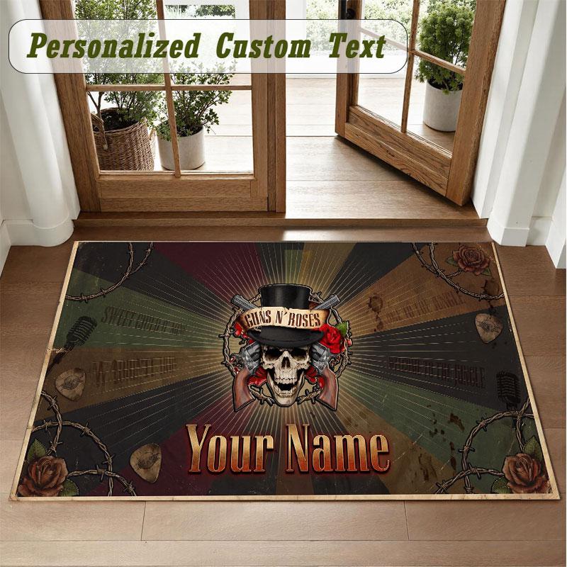 Crystal Velvet Square Rug Custom NameGuns N’ Roses Pattern Non Slip Home Floor Decor Rug