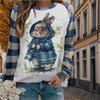 Autumn&Spring Clothing Cool Rabbit Print Sweater Tops for Women Round Neck Long Sleeve