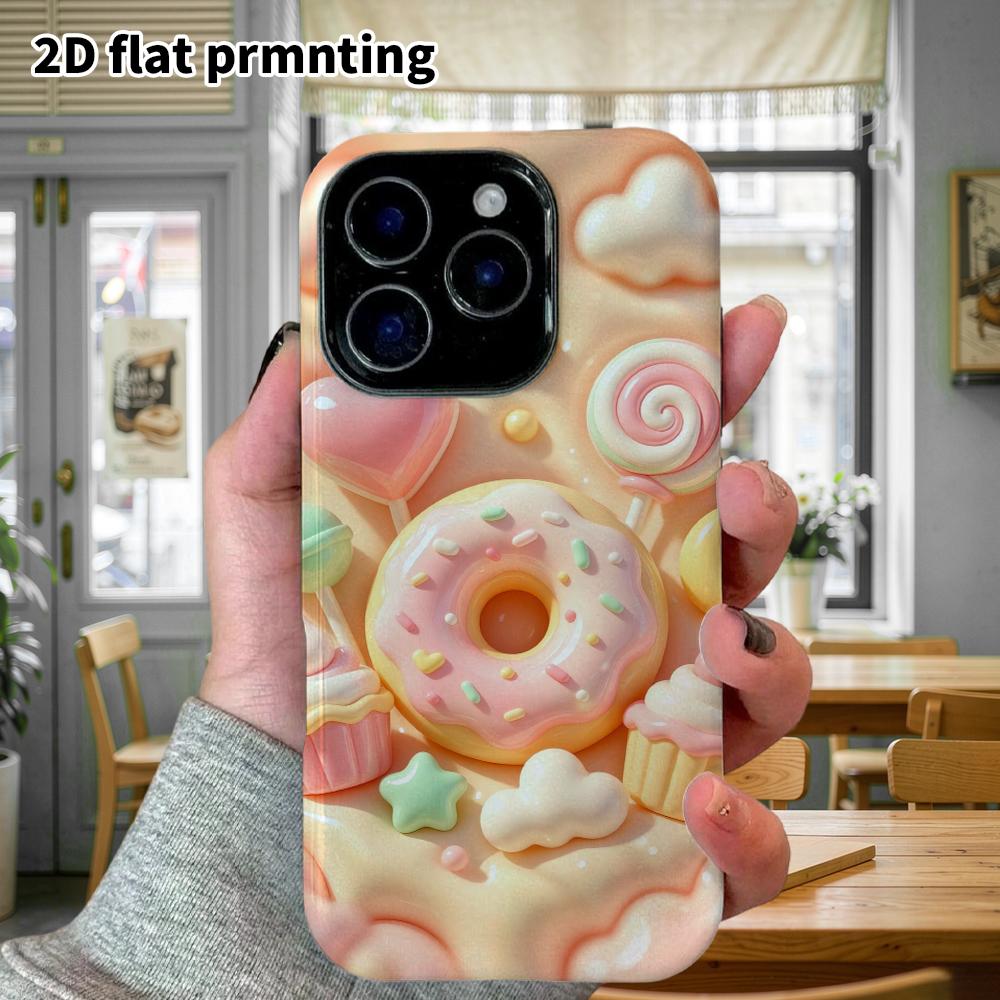 Phone Case: 2D flat design suitable for iPhone 18 17 16 15 14 13 Pro protective case, pink donuts and candy, perfect Christmas and Halloween holiday g