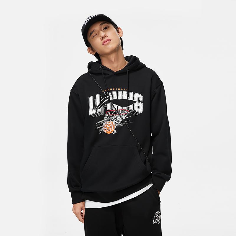 Li Ning Sports Fashion Collection Letter Print Casual Fleece Lined Hooded Pullover Long Sleeved Pre Fall Sweatshirt AWDU969-1