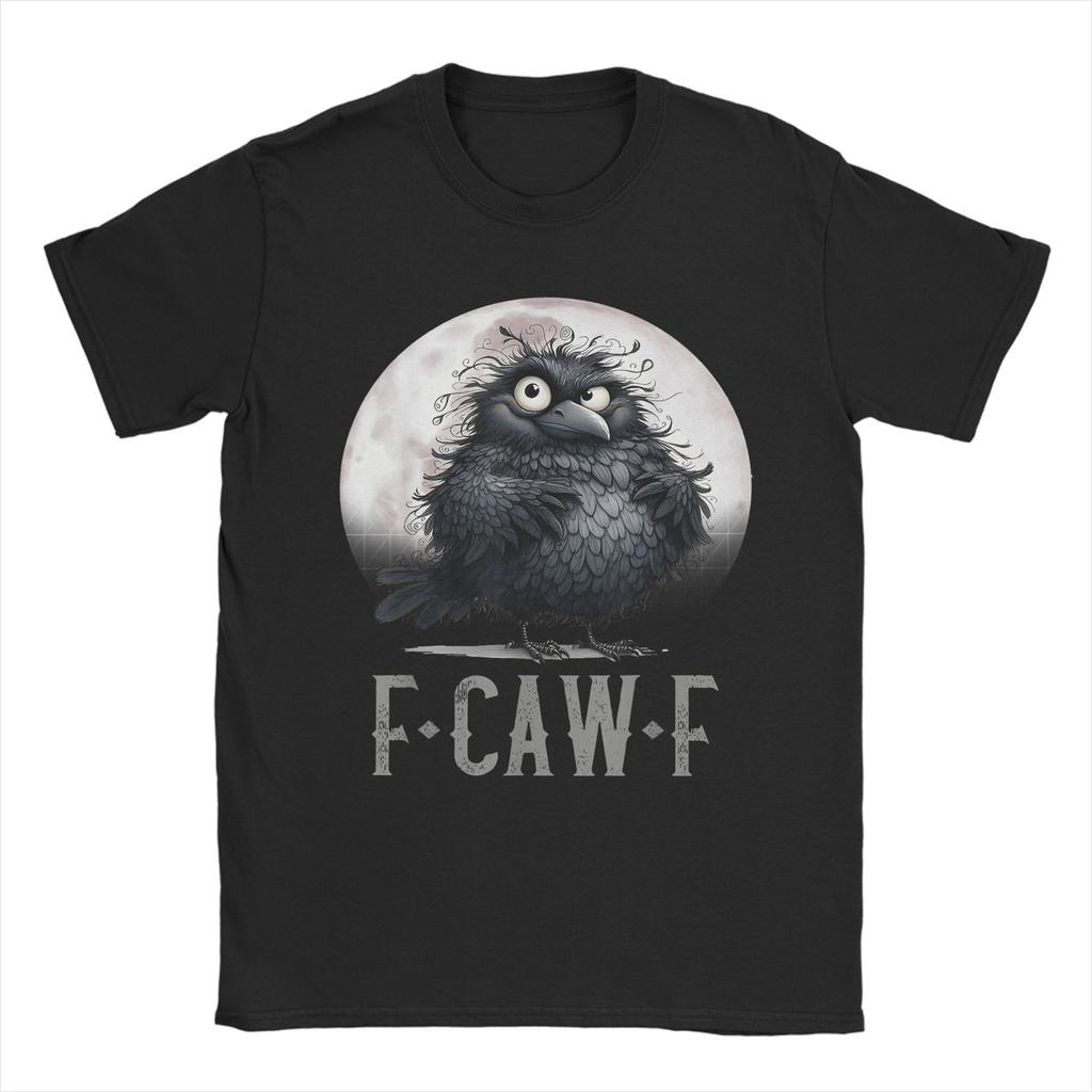 Crow F-Caw-F Funny Black Bird Moon Christmas Santa Hat T-Shirt for Men Crew Neck T Shirts  Short Sleeve Tee Shirt Clothing