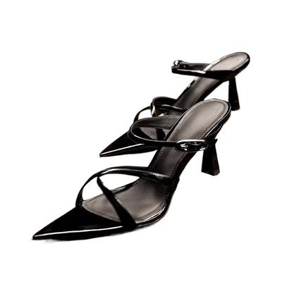 Модные новые летние туфли-шлепанцы с острым носком для женщин, красная лакированная кожа, открытый носок, шпилька, высокий каблук, женские, для улицы, сексуальные сандалии