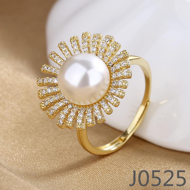 Корейское кольцо с жемчугом класса люкс для женщин – Высококачественное регулируемое украшение на указательный палец, настраиваемая оправа.