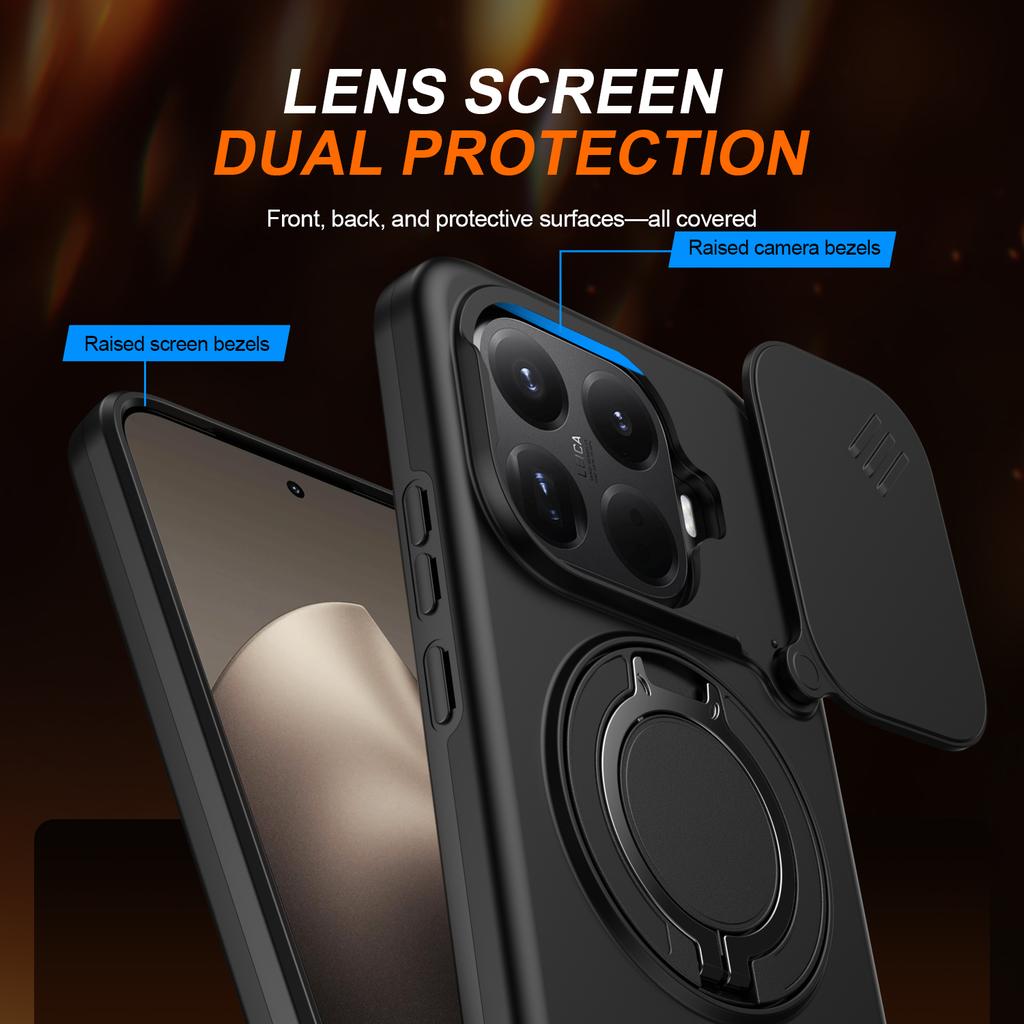 Чехол-броня с выдвижной крышкой для камеры, ударопрочный, для Xiaomi 15T Pro 5G, с металлической подставкой-кольцом, ТПУ-каркасом, защитным щитком из твердого пластика, Coque Fundas