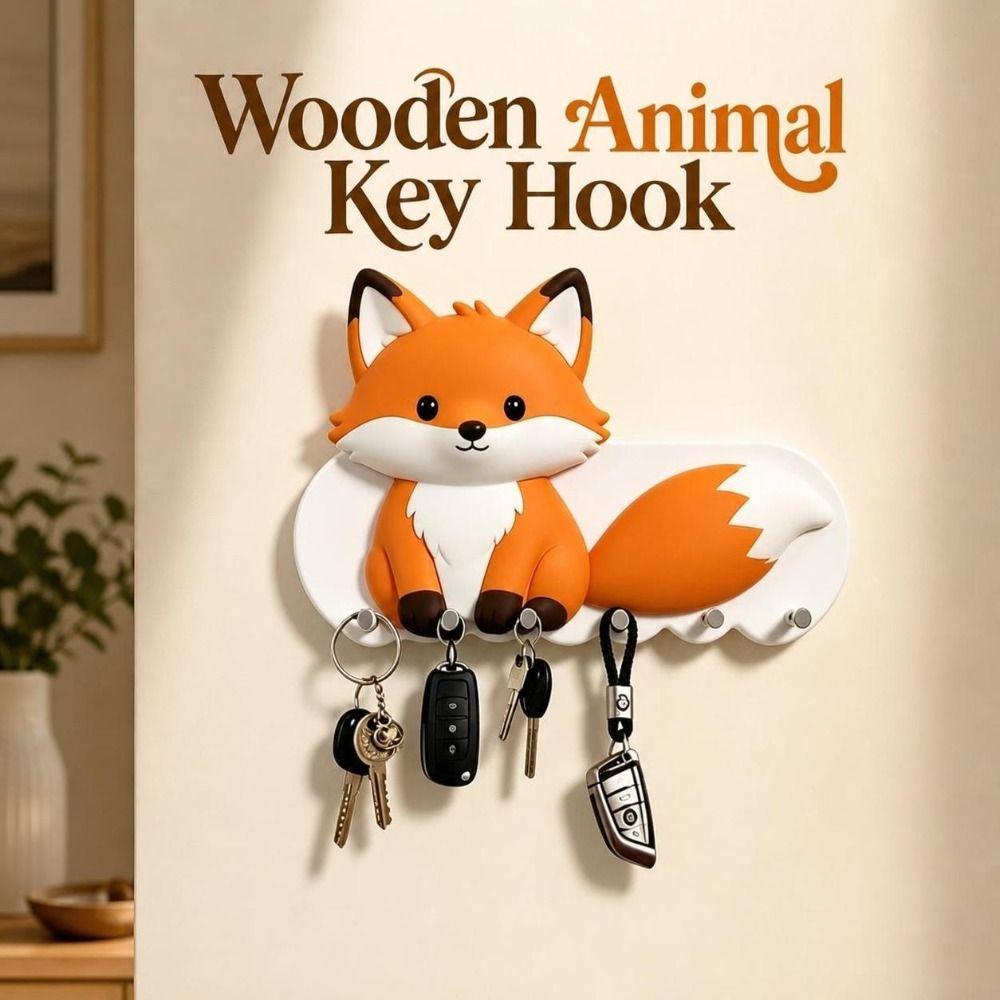 Cartoon Animal Key Hook Punch-Free Wall-mount Hanger Lovely Adhesive Key Holder Hallway