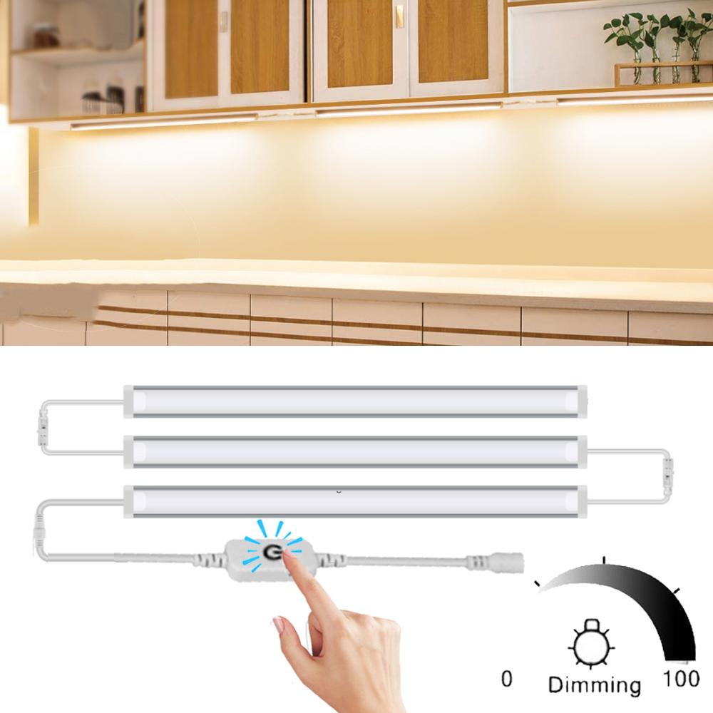 Бесступенчатое затемнение сенсорного переключателя со светодиодной подсветкой Кухонное освещение 30 см/40 см/50 см Светодиодные ленты Барные светильники Алюминиевая трубка для кухни Спальня Шкаф Освещение ЕС Plug