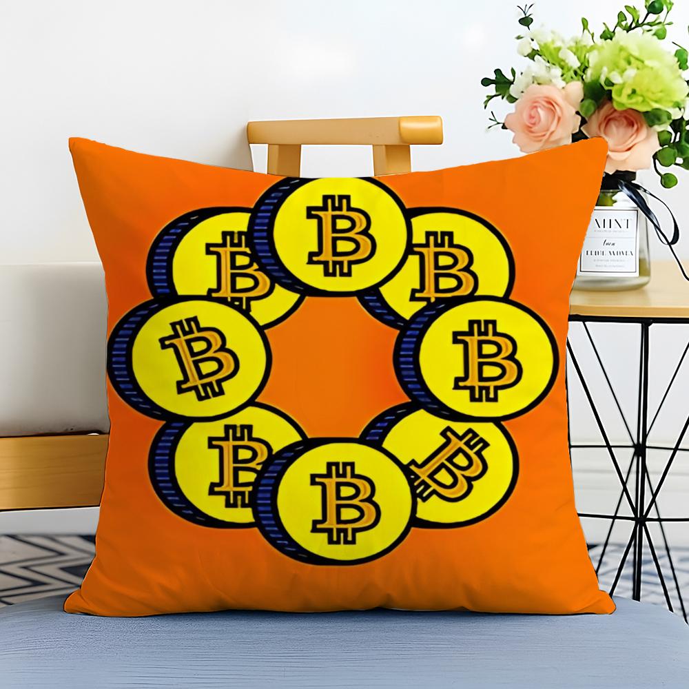 Simple Casual Fashion Digital BBitcoin Cushion Cover Washable Linen Pillowcase Soft for Sofa Bed Cozy Home Room Decor