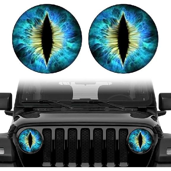 Наклейки «Глаза Зверя» на фары для Jeep, 3D круглые забавные наклейки для кузова грузовика, автомобиля, окна, бампера (синий)