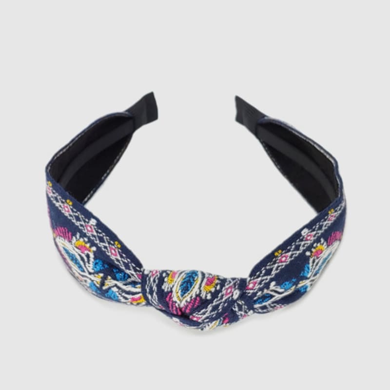 LALA Импортная кружевная этническая повязка для волос - ТЕМНО-СИНИЙ#