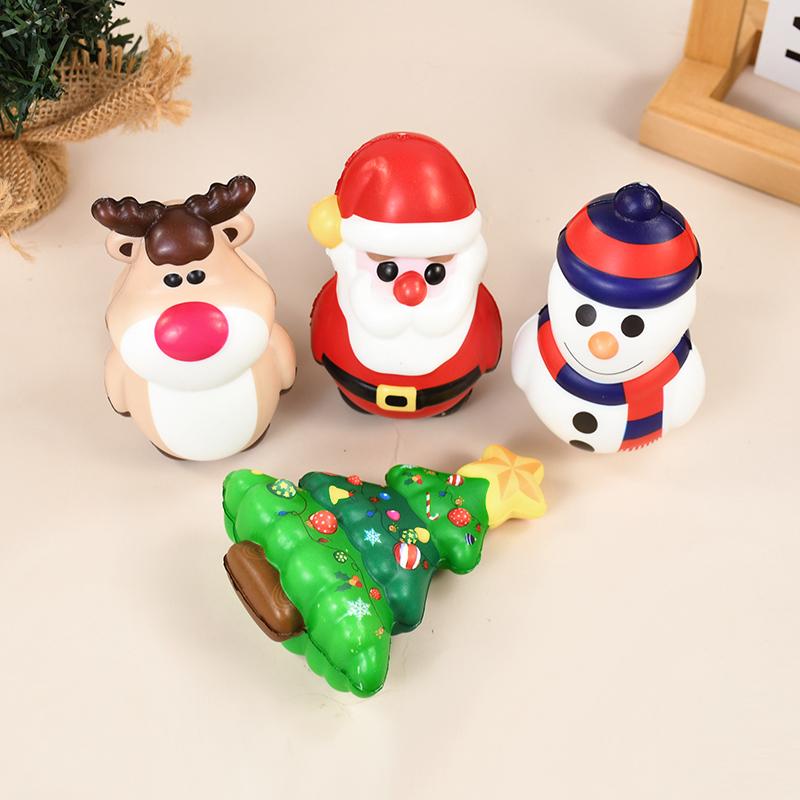 4pcs Christmas Anti-Stress Relief Toy Santa Claus Xmas Tree Squeeze Bounce Toy Kids New Year Gift Christmas Party Decor