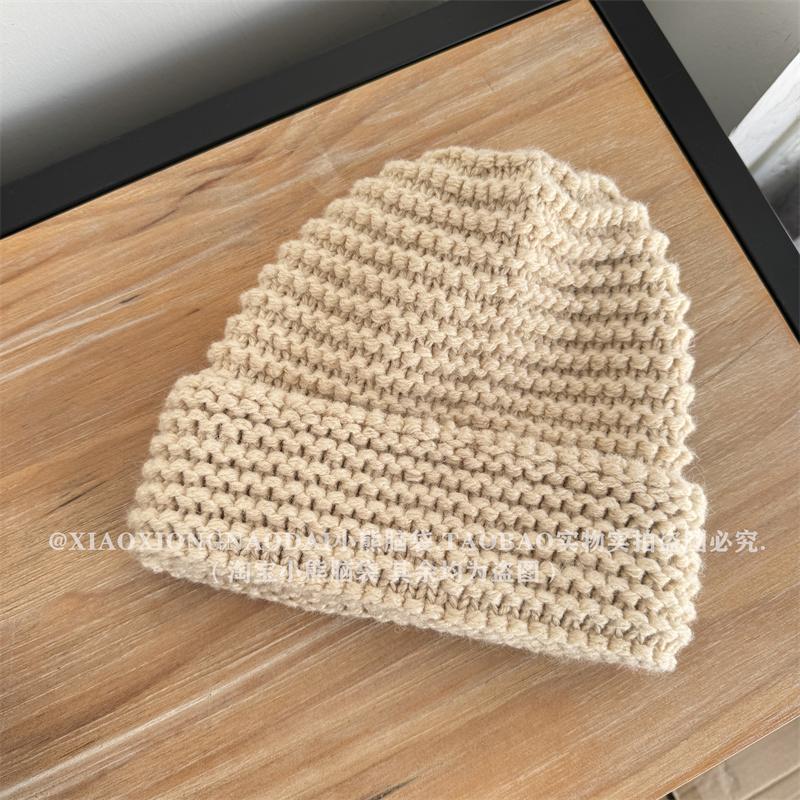 2024 осень-зима легкая вязаная шапка, толстая шерсть, маленькое лицо, повседневная универсальная теплая защита для ушей, однотонная шерстяная шапка