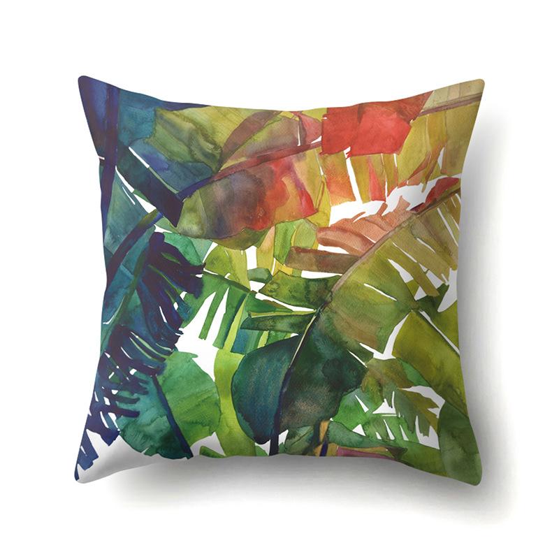 Polyester Pillow Case Nordic Ins Style Plant Flower Print Peach Leather Velvet Cushion Cover Car Waist Cushion Cover