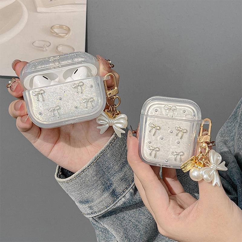 Подходит для Airpods 1 / 2 Поколения Apple Bluetooth Защитный Чехол Airpodspro3 Бант Жемчужный Кулон