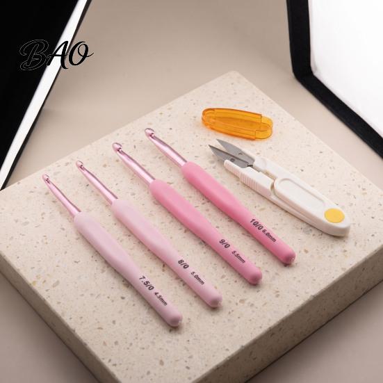 Crochet Hook Set Pink Ergonomic Hooks Set, Needles Kit with Soft Grip Handles, Crocheting Tools for Projects Includes Scissors & Storage Case,