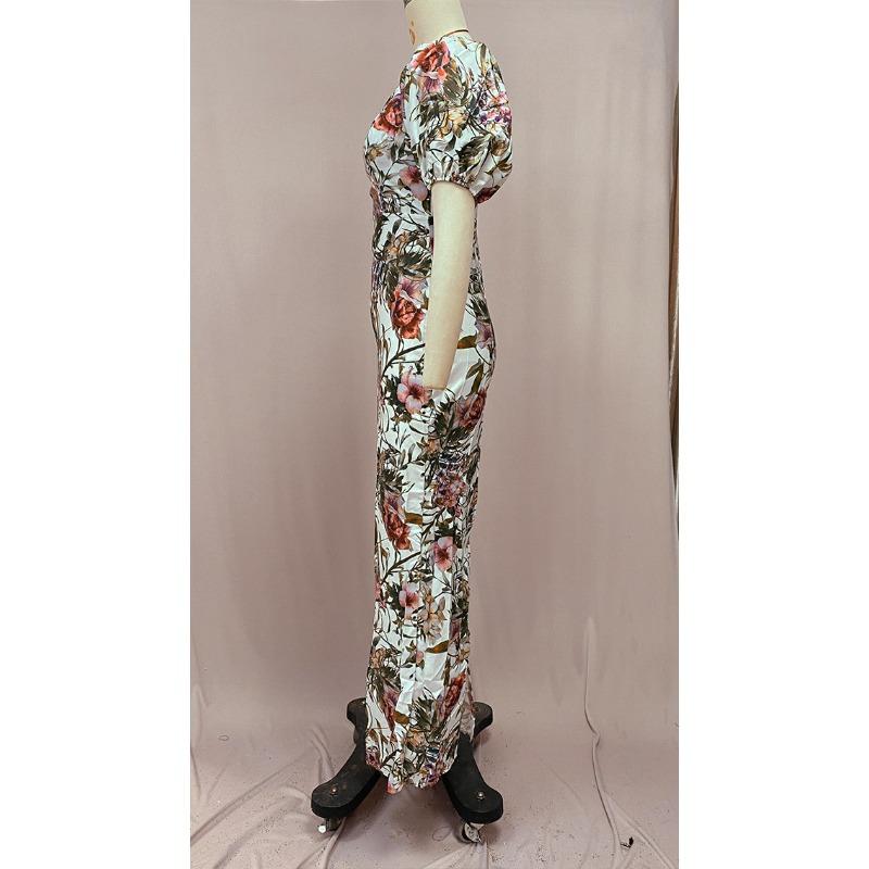 Женские летние платья с v-образным вырезом и принтом, высокой талией, большими распашными рукавами и короткими рукавами