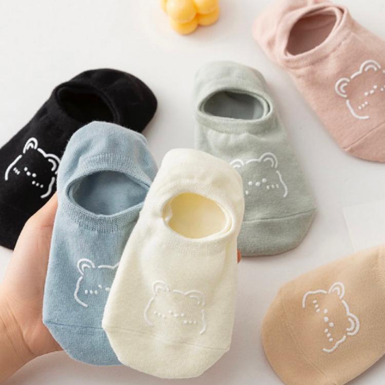 5 пар женских носков-лодочек с рисунком медведя, нескользящие, непадающие, невидимые, тонкие носки