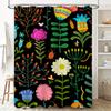 Colorful Shower Curtain with Floral Patterns Decorative Bathroom Accessories for Home Decoration Black Background with Flowers