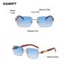 Rimless Vintage Men Sunglasses Stylish Rectangle Gradient Ocean Lenses Shades New Trendy Wooden Legs Brand Design Eyewear