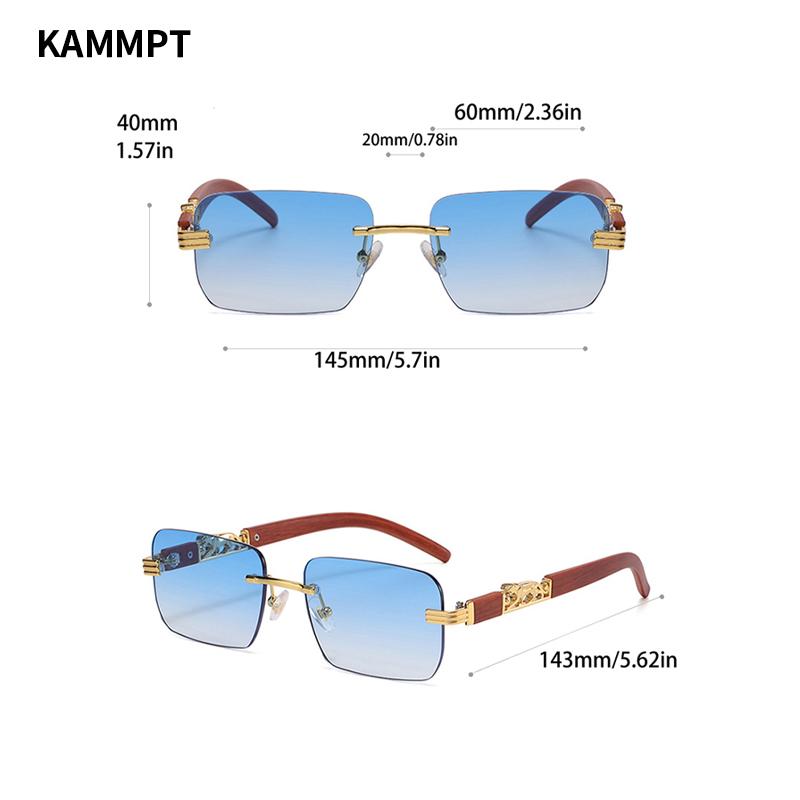 Rimless Vintage Men Sunglasses Stylish Rectangle Gradient Ocean Lenses Shades New Trendy Wooden Legs Brand Design Eyewear