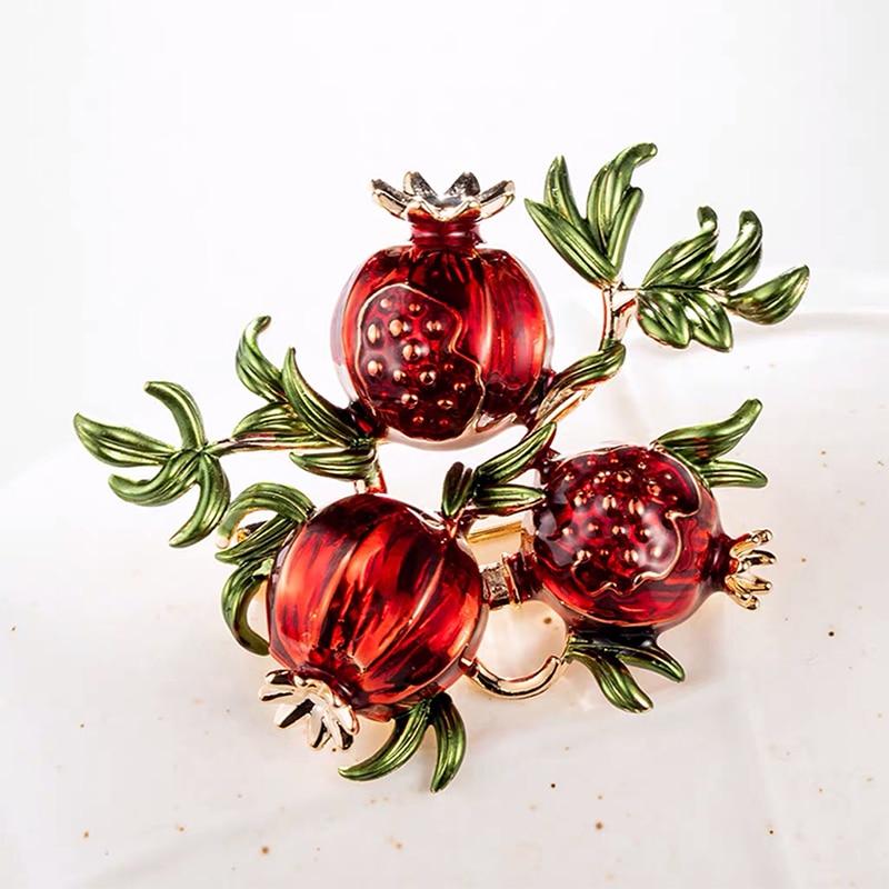 Red Pomegranate Enamel Brooches For Women Scarf Sweater Jewelry Wedding Brooch Pins Gifts