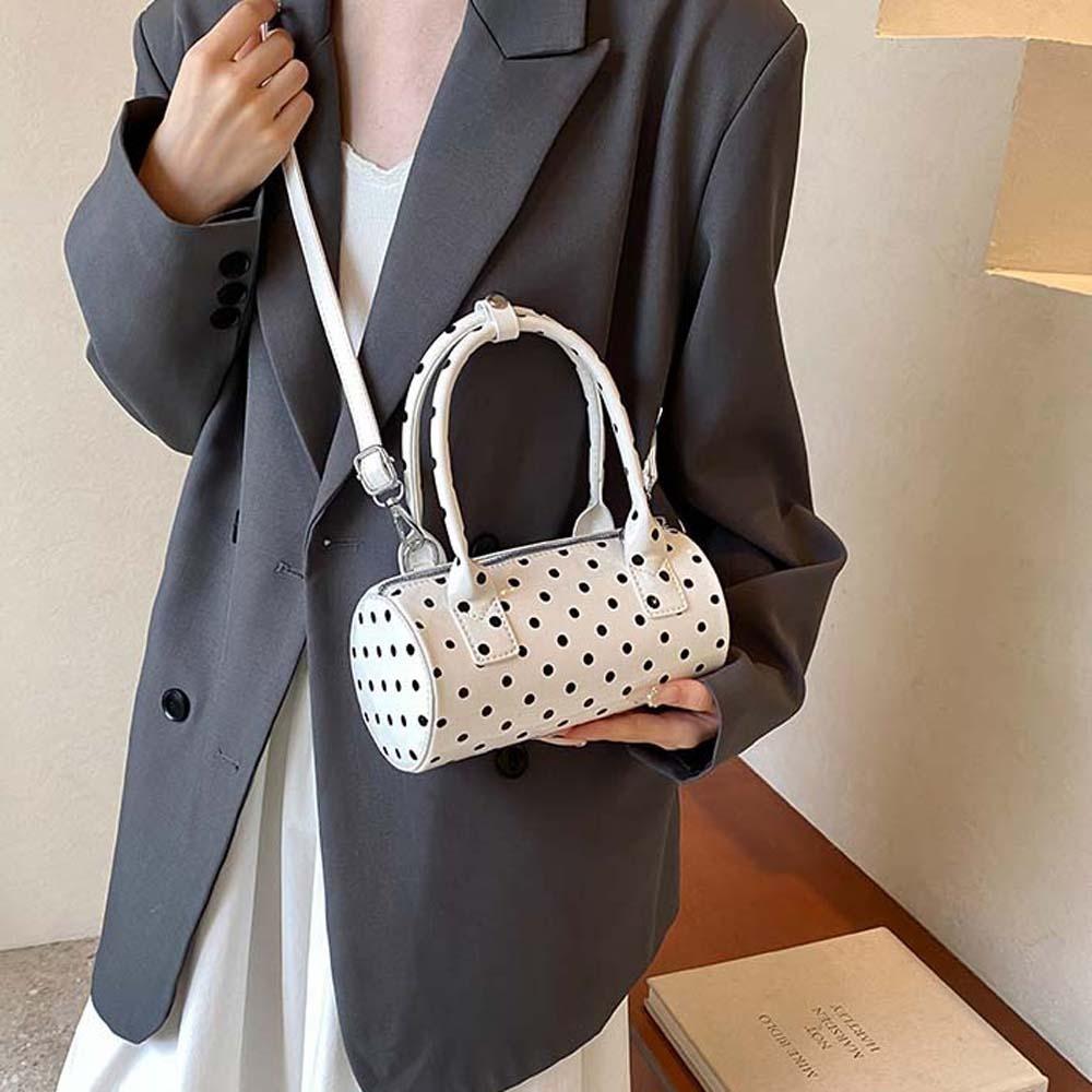 Korean Style Polka Dot Cylindrical Bag Polyester PU Shoulder Bag Spicy Girl Handbag  School