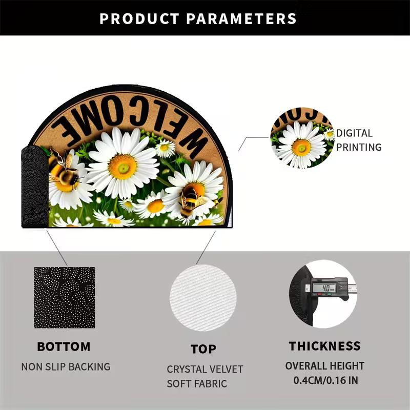 Пчелы и цветочный дизайн Нескользящий коврик для двери - Входной коврик для фермерского дома, декор двора, уличный коврик для входной двери, коврик для патио, декоративный коврик