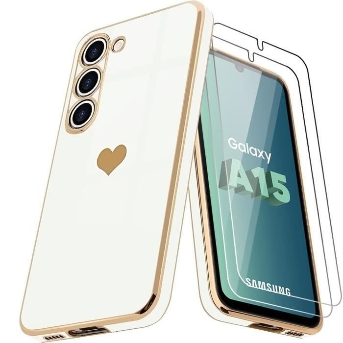 Case - Booling - for Samsung Galaxy A15 4G-5G - Shockproof - Liquid Silicone - Heart Pattern - with 2 Tempered Glasses