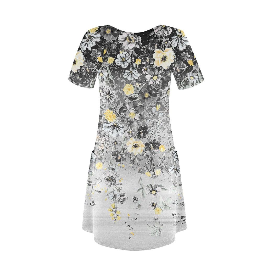 Женские модные повседневные платья с карманами и принтом в богемном стиле, пляжные платья с v-образным вырезом и короткими рукавами