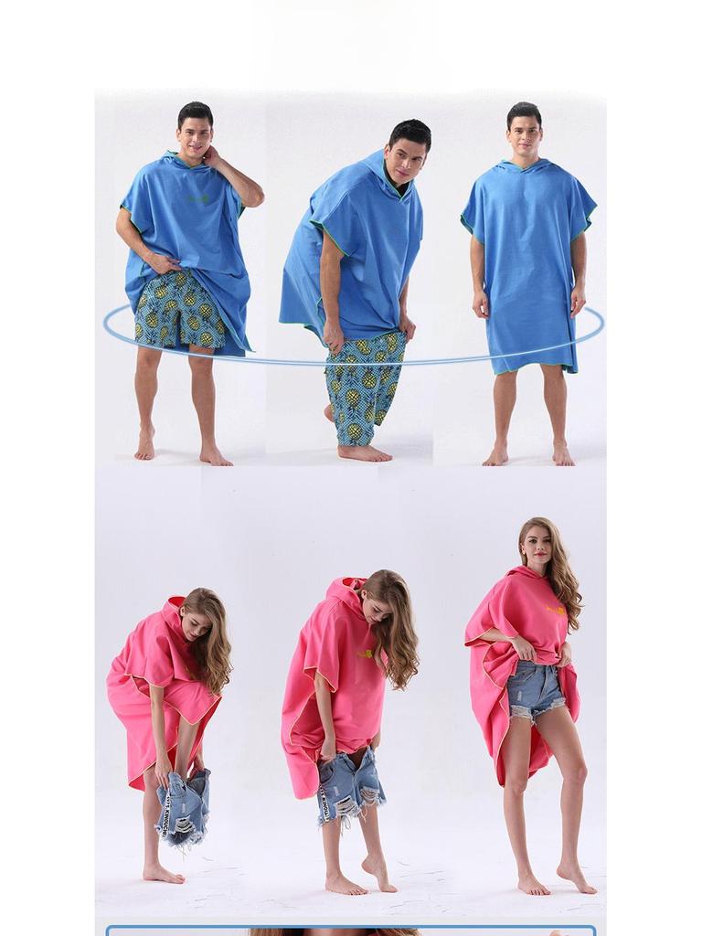 Микрофибровый быстросохнущий халат с капюшоном для взрослых - Абсорбирующее пляжное полотенце и полотенце для плавания