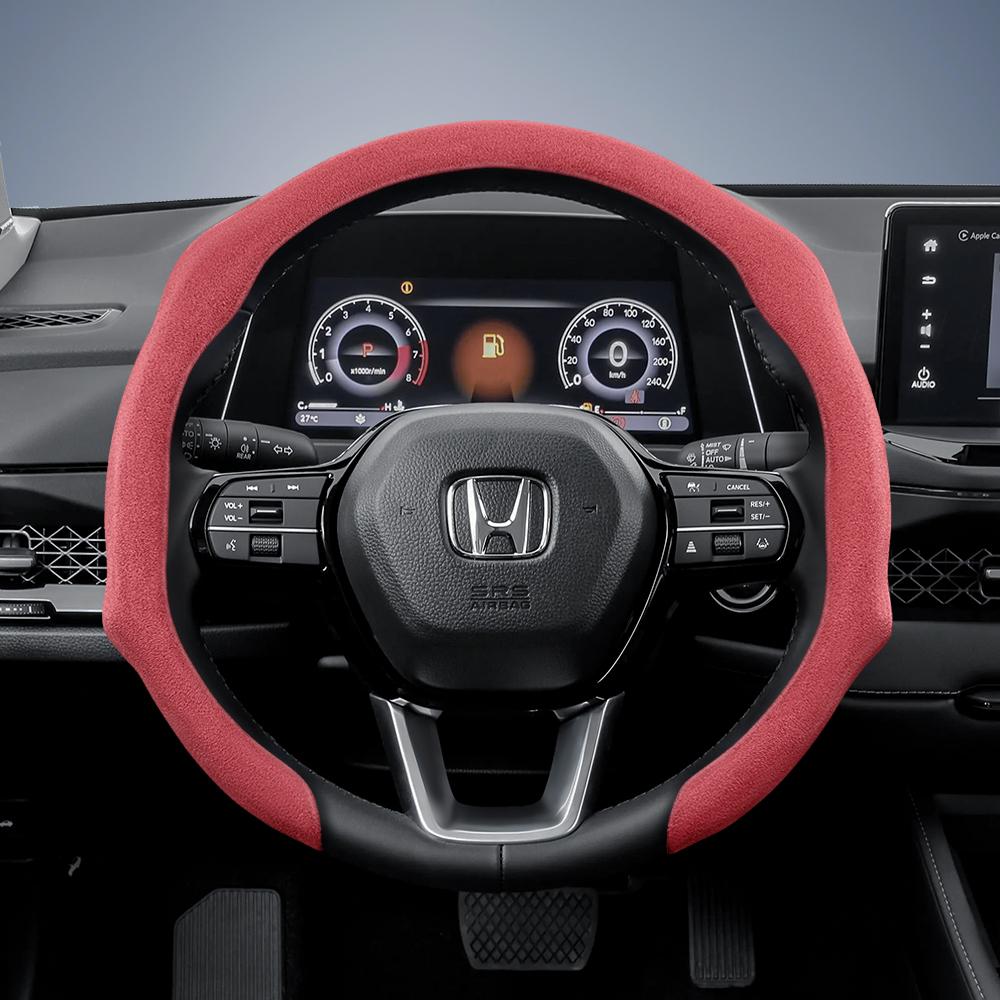 AAALV1 Suitable for Honda Premium Suede Snap-On Steering Wheel Cover Anti-Slip Durable Car Accessories Civic Fit 8Th Gen 8 City Accord 9 10 Vezel 