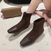 Замшевые туфли на низком каблуке, осень, новый квадратный носок, задняя молния, противоскользящая износостойкая обувь