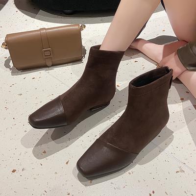 Модные замшевые туфли на низком каблуке, осень, новый квадратный носок, задняя молния, противоскользящая износостойкая обувь