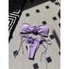 Solid Color Rose Tube Top Drawstring Strap Split Swimsuit Bikini