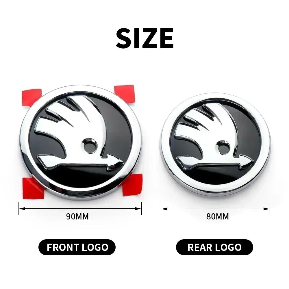 for Skoda 1PC 80mm/90mm Car Front Head Rear Tail Trunk Badge Sticker S Logo Octavia Rapid Fabia YETI A7 Superb KAMIQ Scala VRS xkbf53