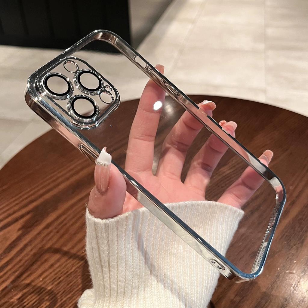 Luxury Plating Transparent Soft Silicone Case for iPhone 15 14 Plus 13 12 Mini 11 Pro X XR XS Max 7 8 SE Camera Protection Cover