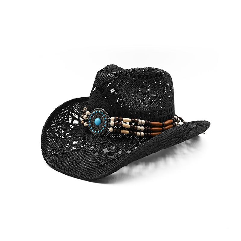 Three-dimensional Embroidery Handmade Straw Hat Western Cowboy Hat Men Cap Outdoor Women Hat Light Luxury