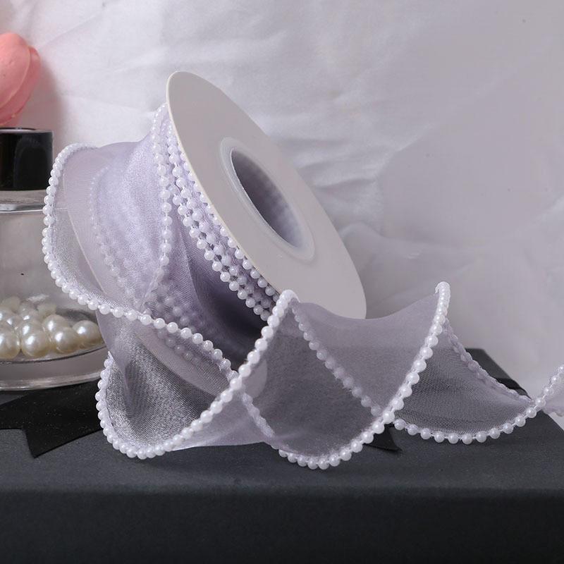 5 Yards Wrapping Ribbon DIY Mesh Gauze 4cm Fish Tail Yarn Solid Color Silk Pearl Edge Flower Bouquet Packaging