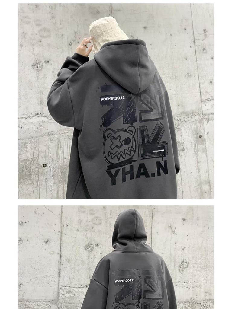 Мужская толстовка с капюшоном на плюшевой подкладке - Большой размер, Осень/Зима, Хип-хоп стиль, Модный свободный крой, Вдохновленная Америкой.