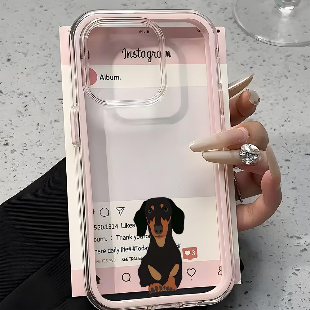 Прозрачный чехол для телефона с рисунком таксы Для iPhone 17 16 15 14 13 12 11 Pro Max Air Plus 2 в 1 Силиконовый мягкий чехол конфетного цвета