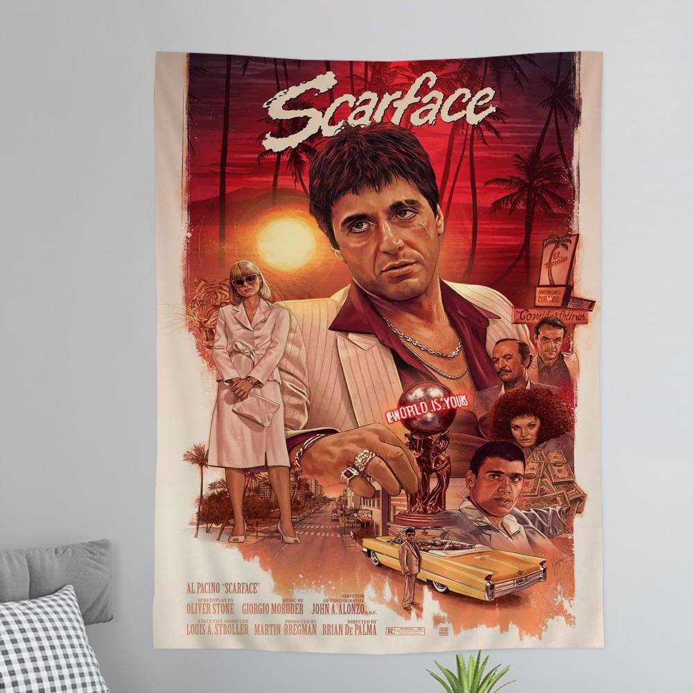 Vintage Classic Sscarface Chart Tapestry Art Science Fiction Room Home Decor Cheap Hippie Wall Hanging