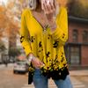 Women Autumn Note Cat Printed Long Sleeve T-Shirts Loose V-Neck Plus Size Tee Shirt Tops Comfy Blouse