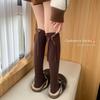 Осенне-зимние кашемировые носки до икр, женские с лентами-бантами, теплые утолщенные до колена, для стройности в сочетании с ботинками, универсальные чулки до бедра