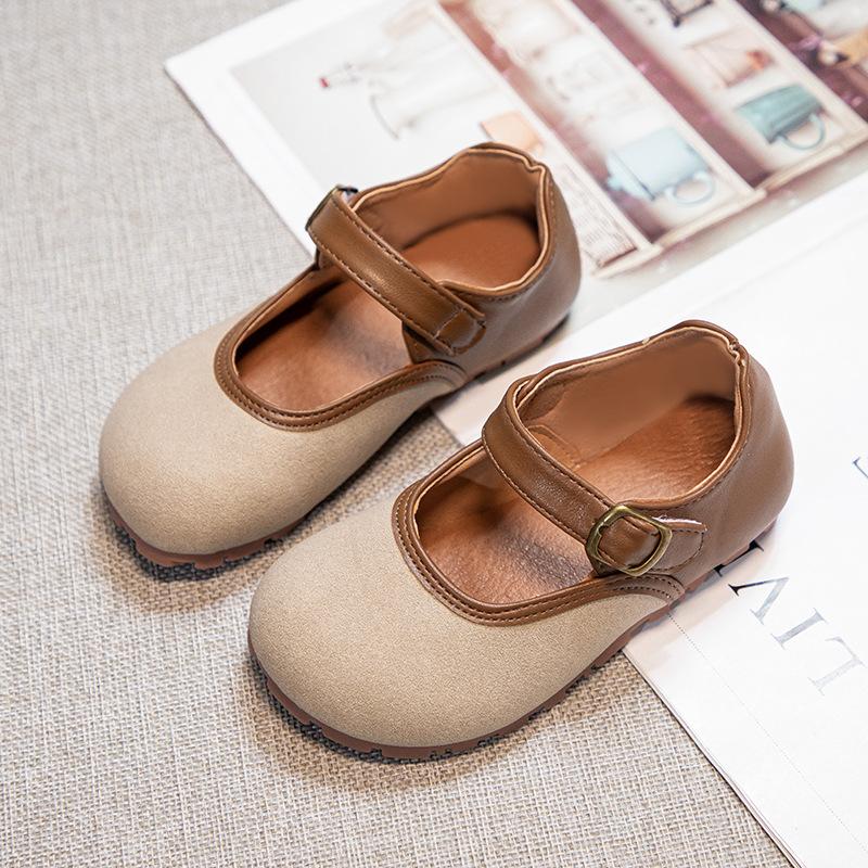 Girls Retro Leather Shoes 2025 Spring and Autumn New Baby Girl Velcro Single Shoes Little Girl Non-slip Princess Beanie Shoes