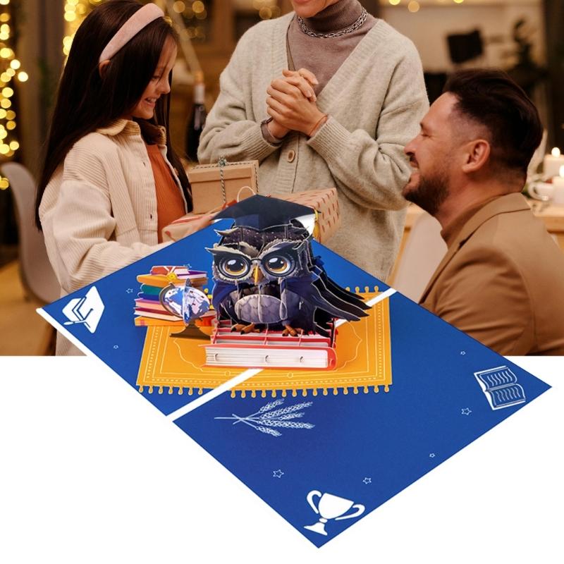 Congratulatory 3D Owl Graduation Card with Caps and Diploma Festival Graduation Card Paper Texture Perfect for Graduate