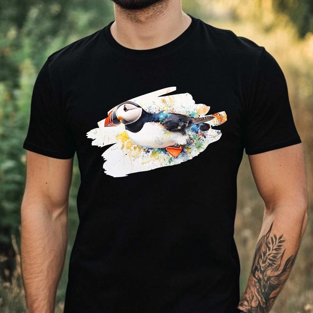 T-Shirt Herren Papageitaucher Aquarell Motiv Baumwolle Größe XS bis 5XL