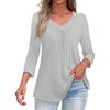 Shirts For Women Trendy V Neck Button T Shirts Casual Solid Color Summer Tees T Shirt Blouse Three Quarter Sleeve Tops For Women
