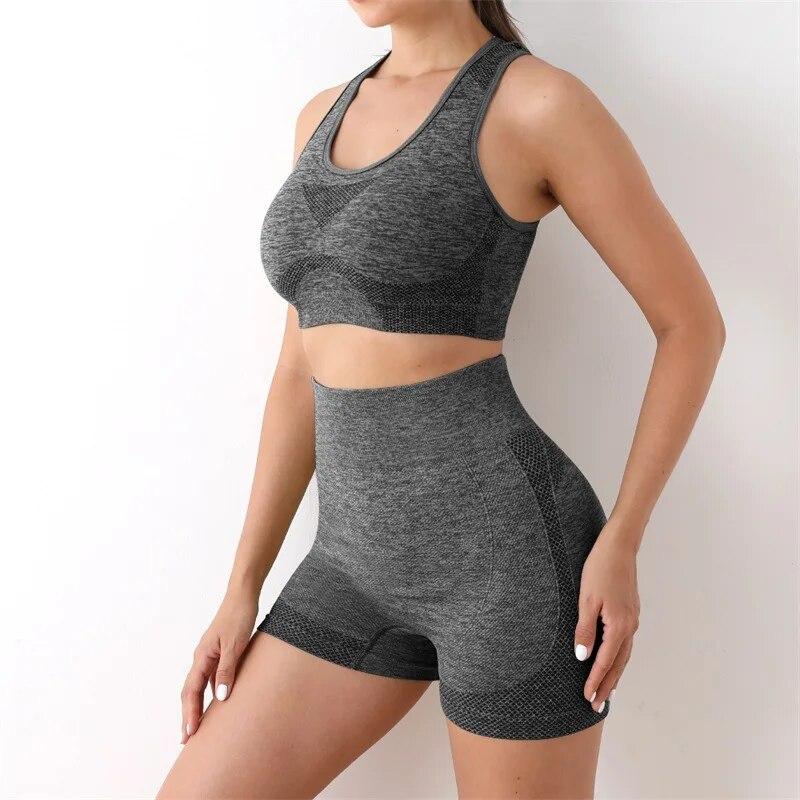Casual Fitness Sports Women Vest Crop Tops And High Waist Yoga Shorts Suit 2 Two Pieces Sets Female Simple Outfits 30679