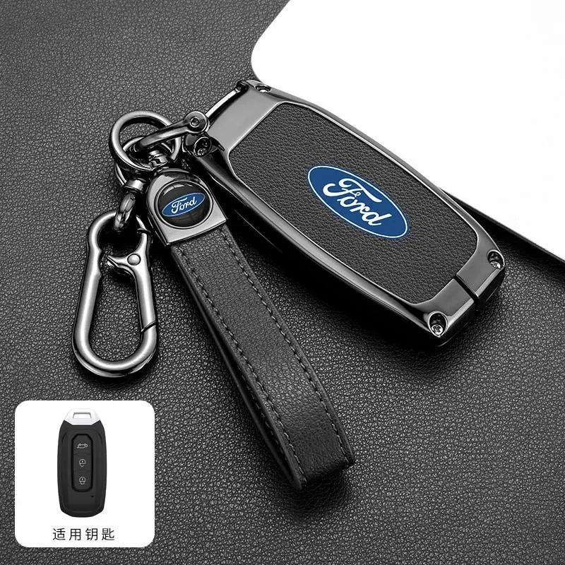 New 2026 Car Sticker For Ford Leather Car Key Cover Shell Fob Holder Protector Case Keychain Accessories For Ford Transit Custom